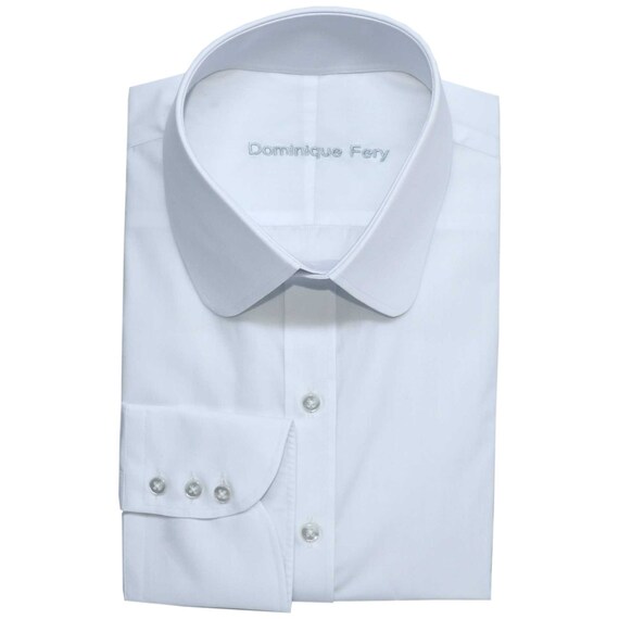 High Collar shirt Plain White high neck Penny collar 3 buttons 100% cotton Men's Vintage Style Hand Stitched