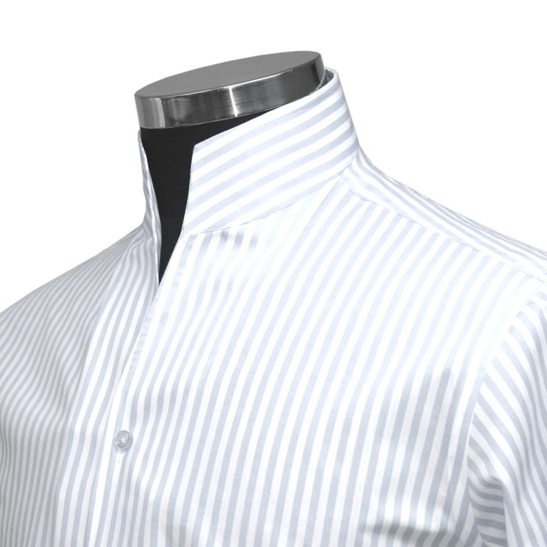 Men's High Open Collar Shirt 100% Cotton White Stripes - Etsy