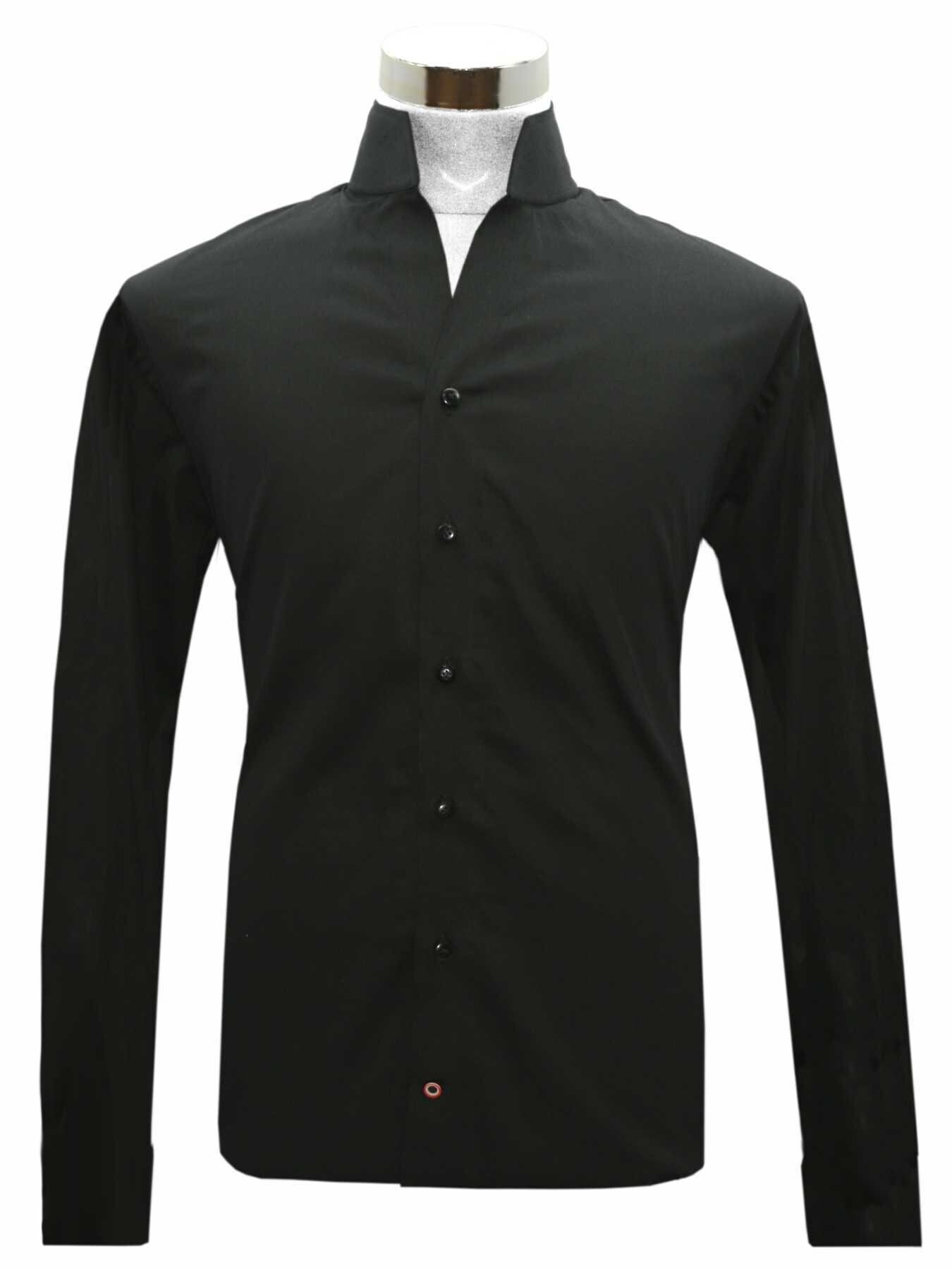 Men's High Open Collar Shirt Plain Jet Black Shirt 100% - Etsy