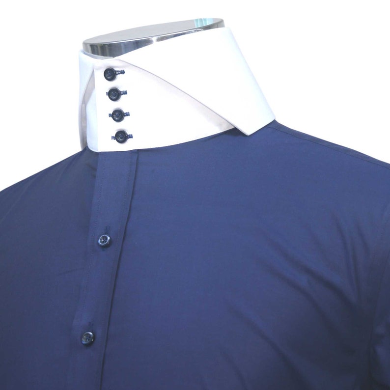 Men's Navy Blue Plain Bankers Hand Made Shirt High Long Etsy