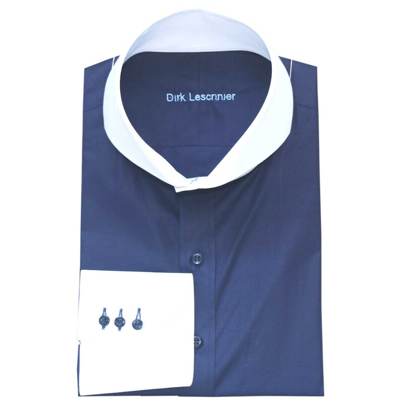 Men's Navy Blue Plain Bankers Hand Made Shirt High Long Etsy