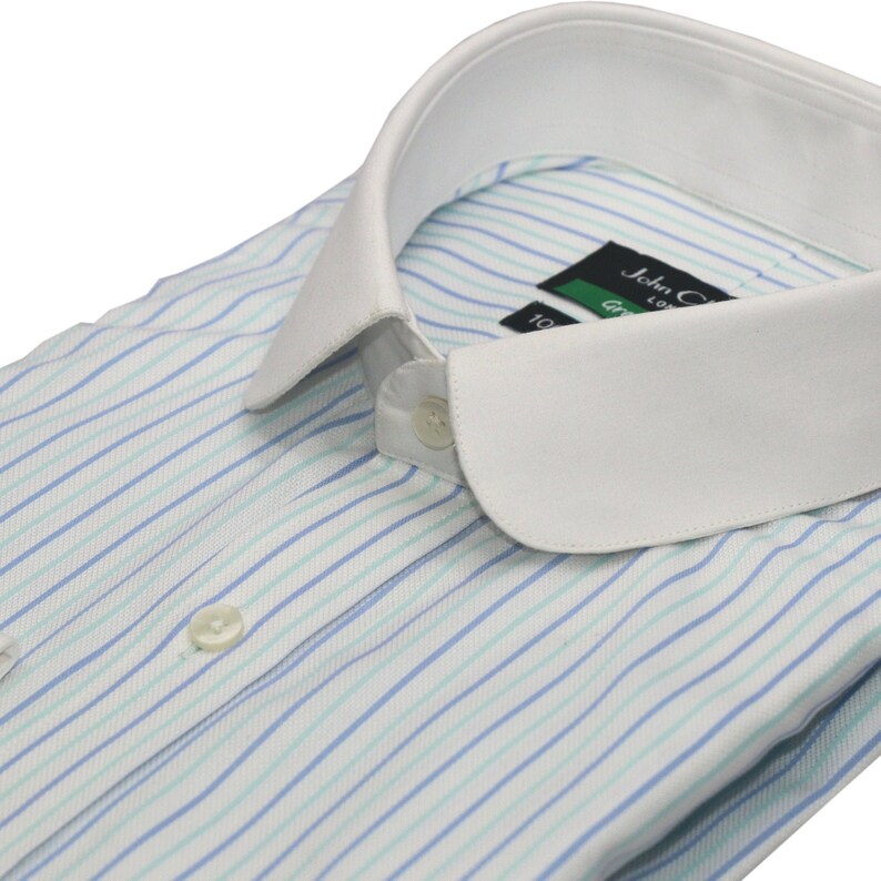 100/% Cotton Shirts Penny Collar UK800-87 Sea Green Stripes Round Club Collar Shelby Brothers Men/'s Peaky Blinders Bankers