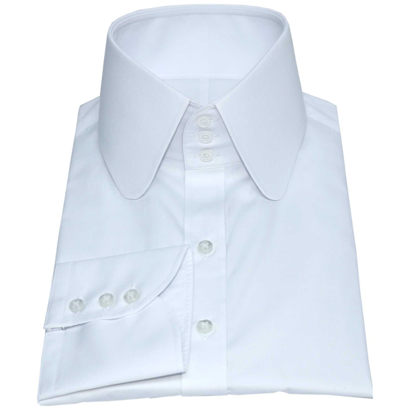 High Collar Shirt Plain White High Neck Penny Collar 3 Buttons 100% ...