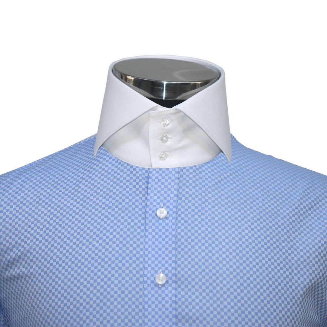 High Collar Blue Shirt 3 Button Collar Shirt for Men 100 Etsy