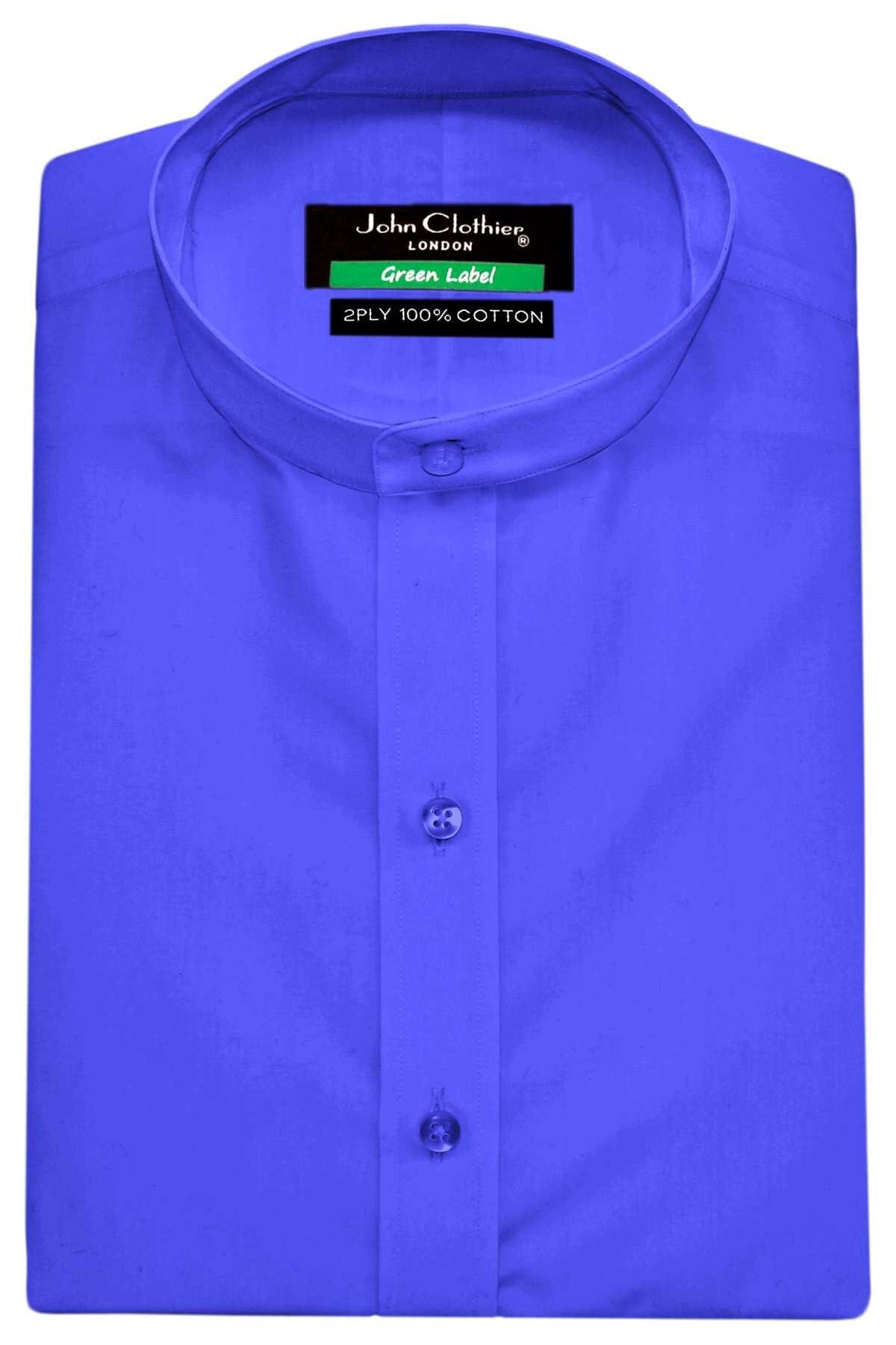 Chinese collar blue shirt Clearance