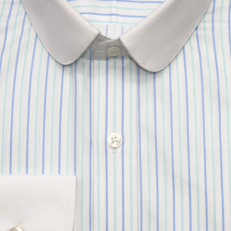 100/% Cotton Shirts Penny Collar UK800-87 Sea Green Stripes Round Club Collar Shelby Brothers Men/'s Peaky Blinders Bankers