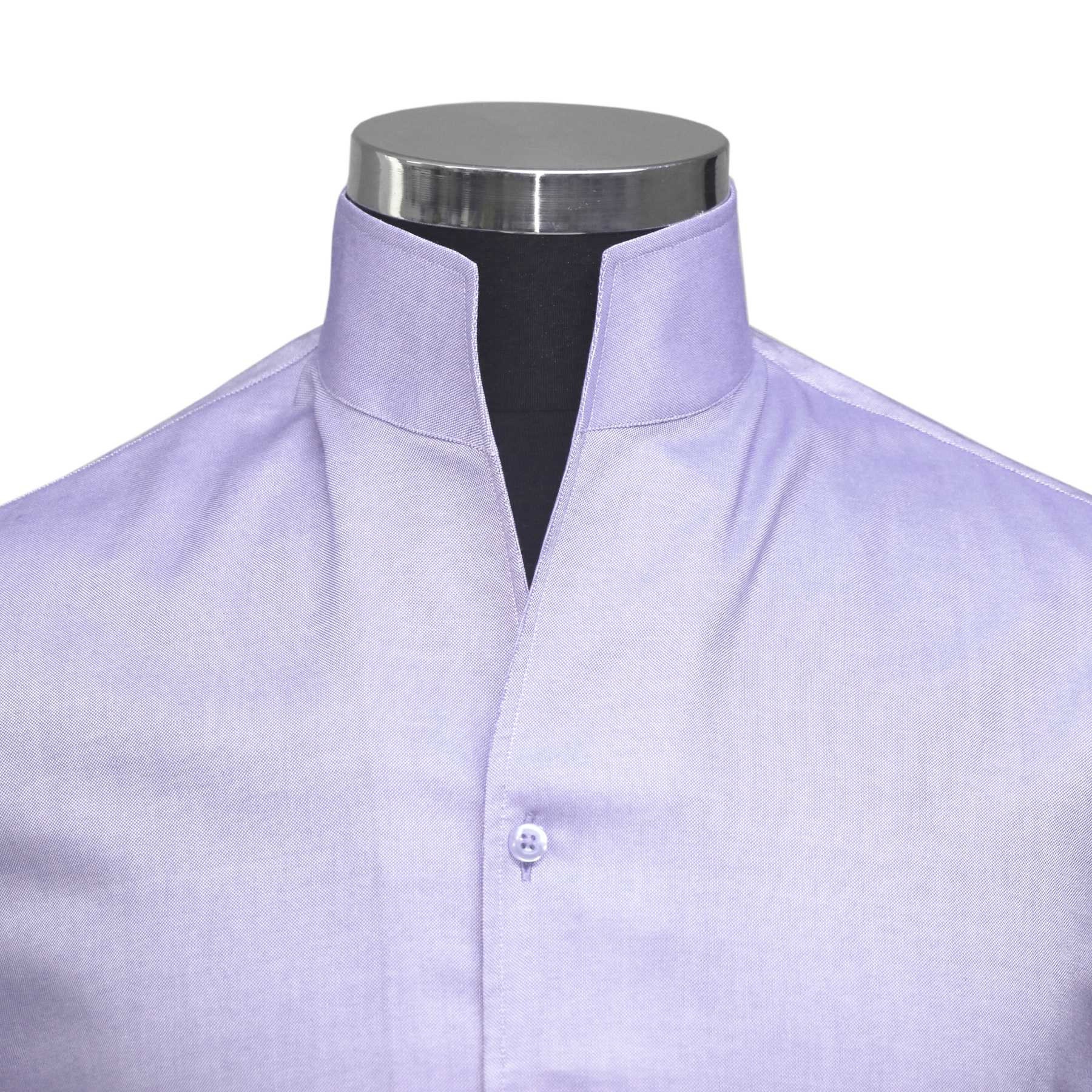 Men's high Open collar shirt 100% cotton LILAC No button | Etsy