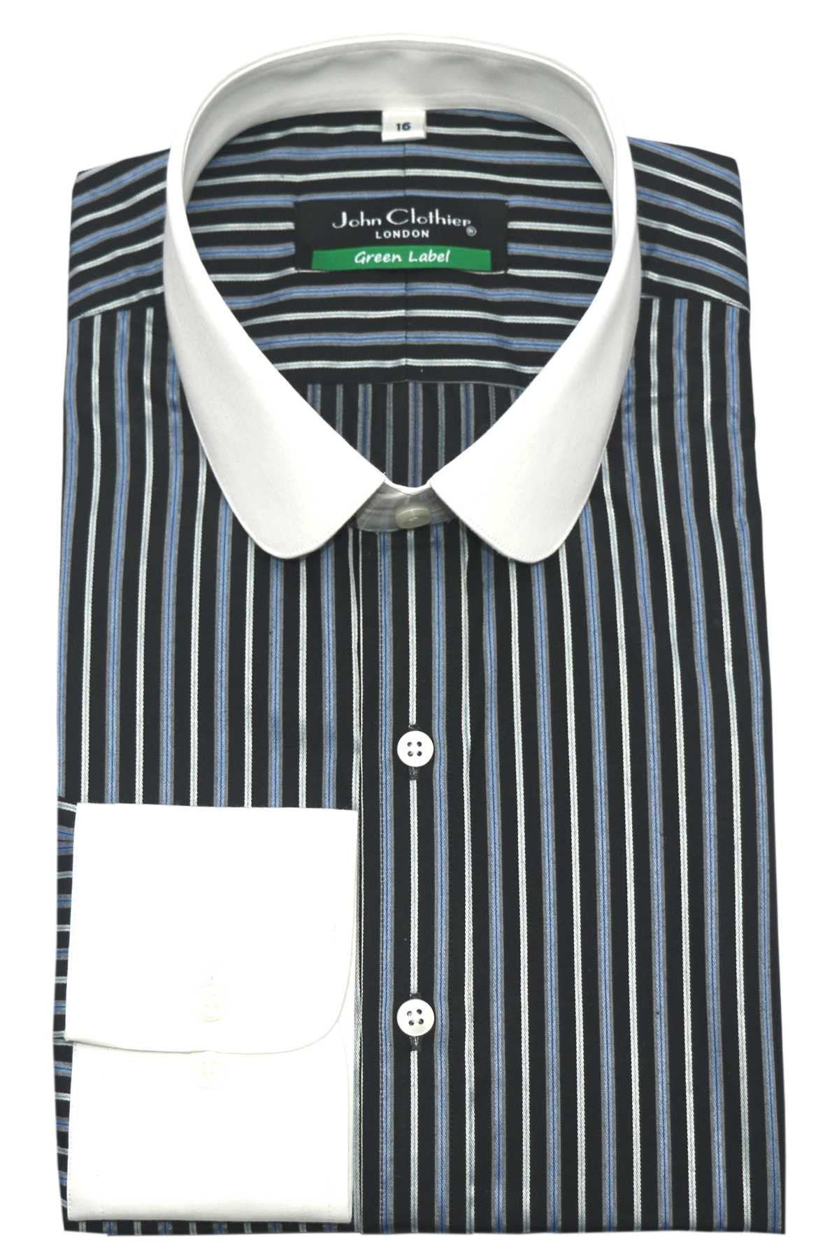 Peaky Blinder Penny collar Banker shirt Sky Blue stripes Gents Round Club collar Peaky Blinder Penny collar Banker shirt Sky Blue stripes Gents Round Club collar