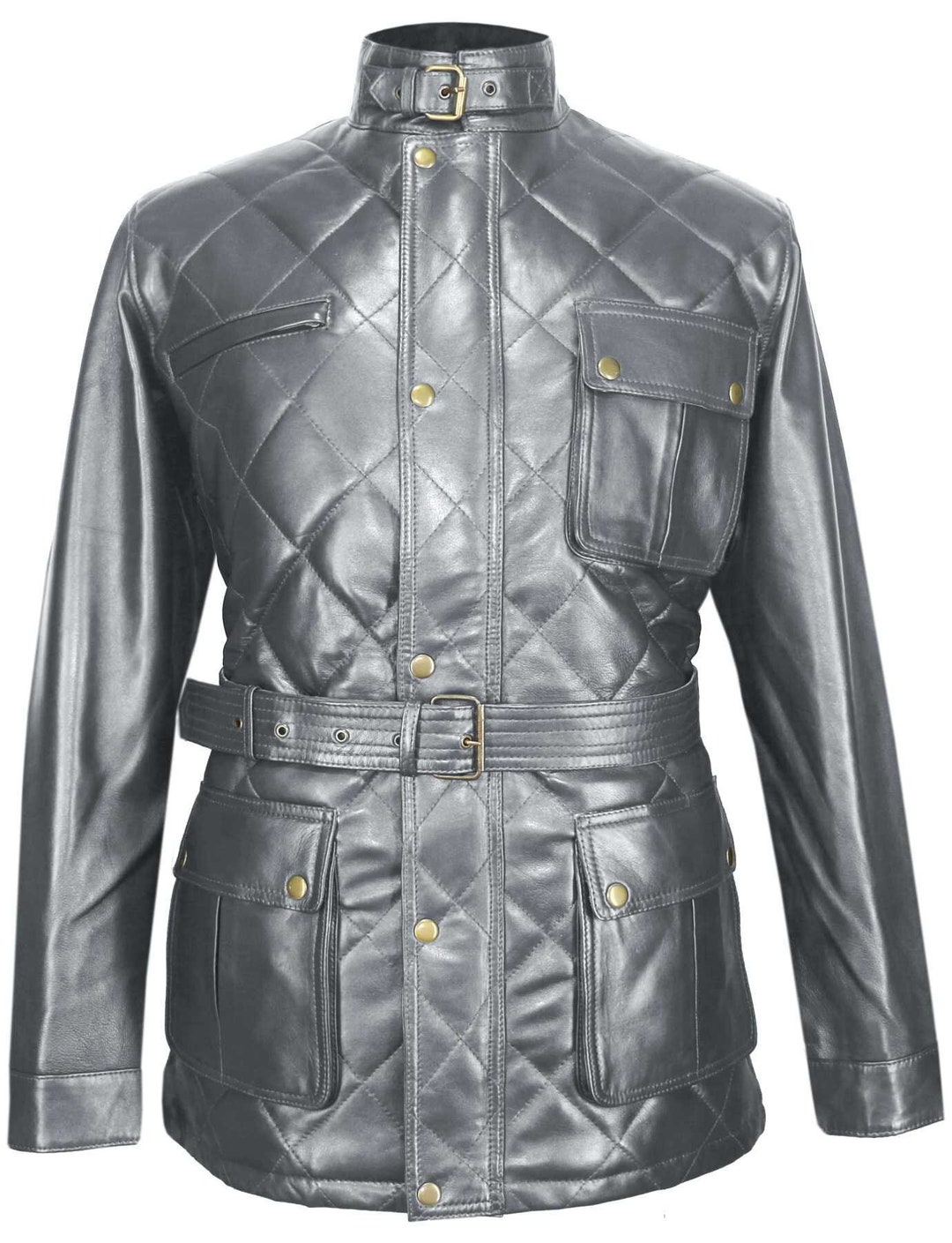 Grey Quilted Genuine Men Leather Winter Jacket Panther - Etsy