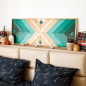 WOOD WALL ART, Geometric wood wall art, Large Green Wood Wall hanging, Boho Wood Art, Rustic Wall Hanging, Wood wall decoration, Wood Mosaic