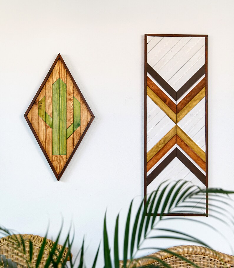 CACTUS Wood Wall Art Diamond wall decor Geometric wood Etsy