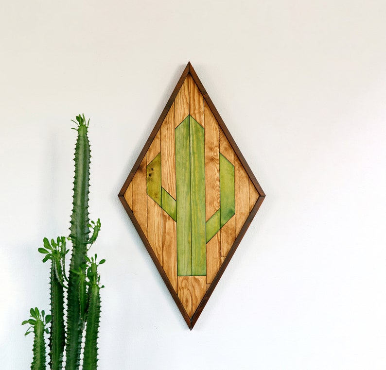 CACTUS Wood Wall Art Diamond wall decor Geometric wood Etsy