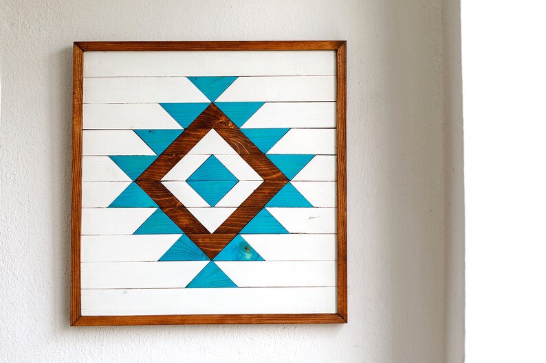 WOOD WALL ART Geometric Wood Wall Art Blue Wall Hanging Etsy