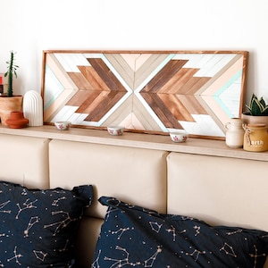 PASTEL Geometric wood wall art, Warm Wood Wall hanging, Boho Wood Art, Rustic Wall Hanging, Modern wood decoration, Wooden Chevron Mosaic