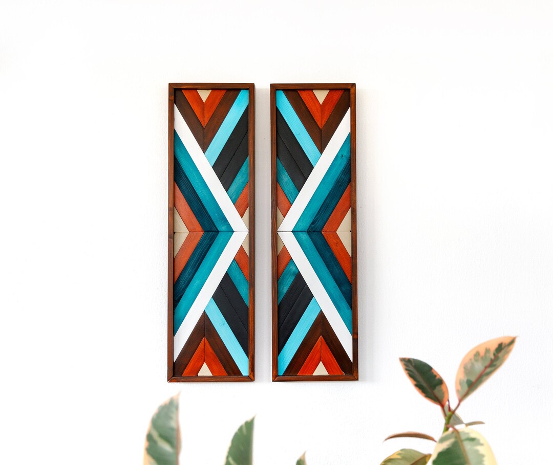 Set of 2 Wood Wall Art Geometric Wood Wall Art 2 Piece Etsy