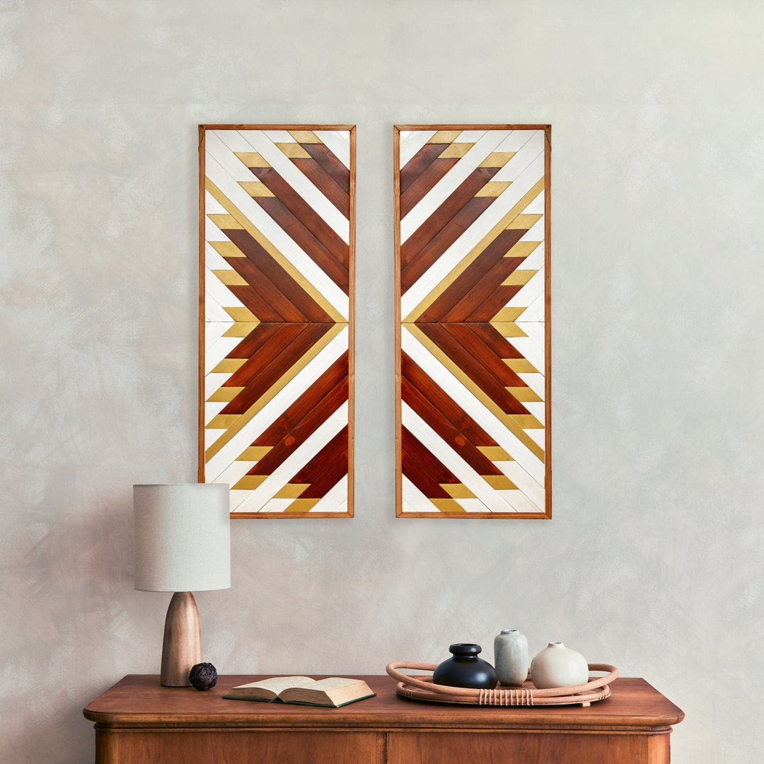 BUTTERFLY Two Piece Wall Art, Set of 2 Geometric Wood Wall Art, Boho