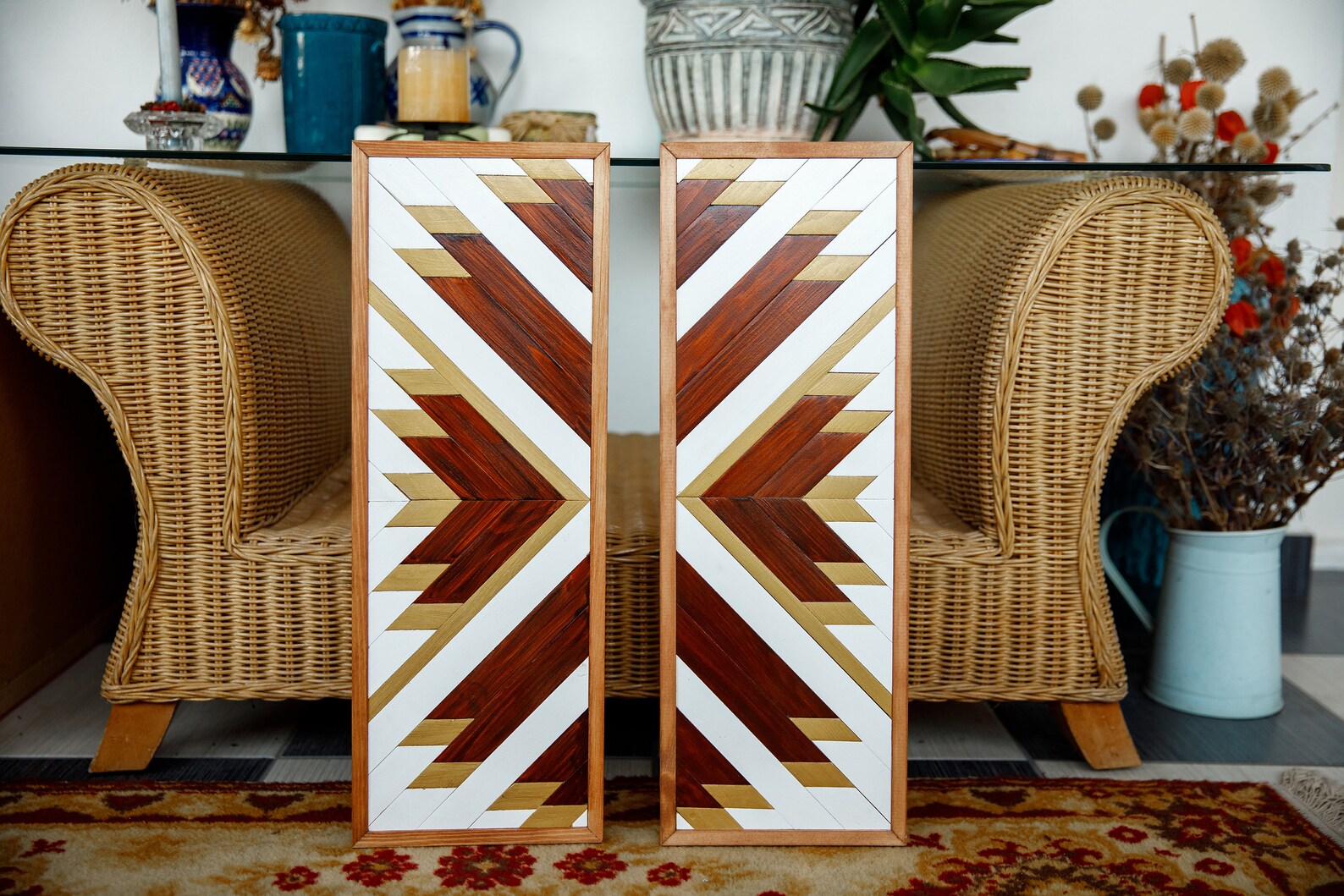 WOOD WALL ART Two Piece Set of 2 Geometric Wood Wall Art | Etsy