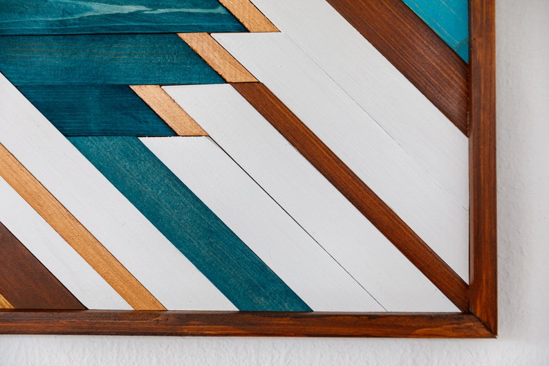 WOOD WALL ART Geometric Wood Wall Art Blue Wall Decor Boho Etsy