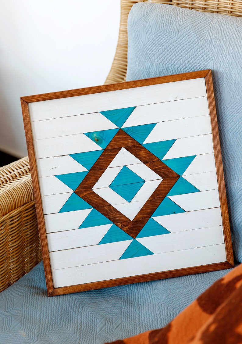 WOOD WALL ART Geometric Wood Wall Art Blue Wall Hanging Etsy