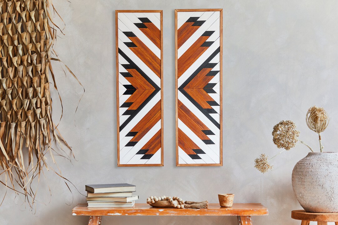 Two Piece Wood Wall Art , Set of 2 Geometric Wood Wall Decor, Boho Home
