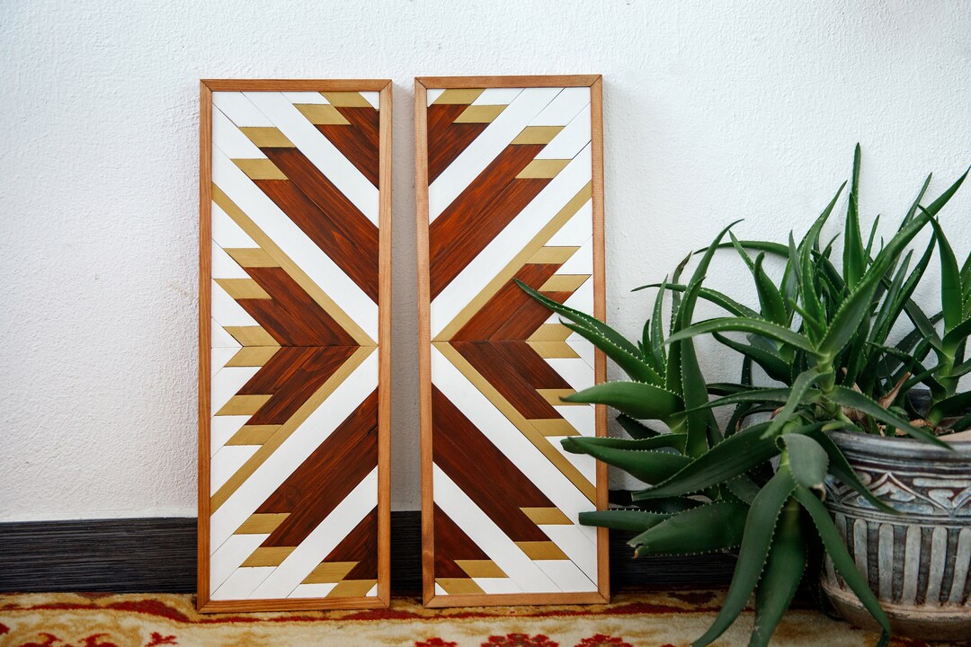 WOOD WALL ART Two Piece Set of 2 Geometric Wood Wall Art Etsy