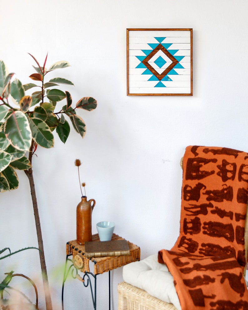 WOOD WALL ART Geometric Wood Wall Art Blue Wall Hanging Etsy