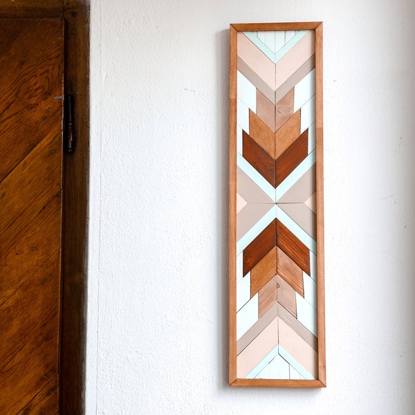 WOOD WALL ART, Geometrische Holzwandkunst, kleine Holzwandbehang, Boho Holzkunst, rustikale Wandbehang, moderne Holzdekoration, Holzmosaik