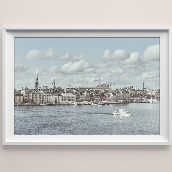 Stockholm wall art printable decor. Sweden panoramic city view photography. Digital instant download.