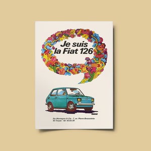 Cartel de publicidad de Fiat, impresiones de automóviles, decoración de la cueva del hombre, arte de impresión digital, ideas de regalo de coche