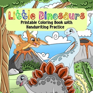 Little Dinosaurs printable Coloring Book With Handwriting Practice - Etsy