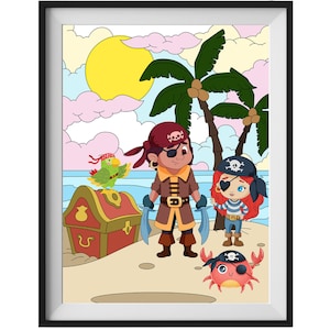 Printable Treasure Pirates Poster, Children&#39;s Wall Poster