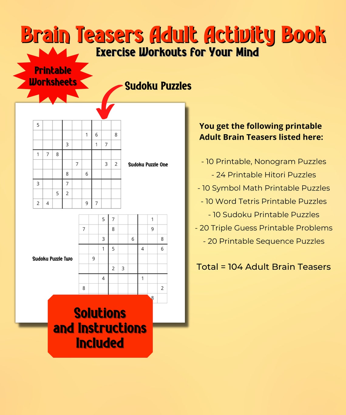 Brain Teasers Adult Activity Book Etsy