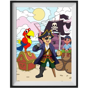 Póster infantil con temática pirata imprimible, decoración de arte de pared para niños