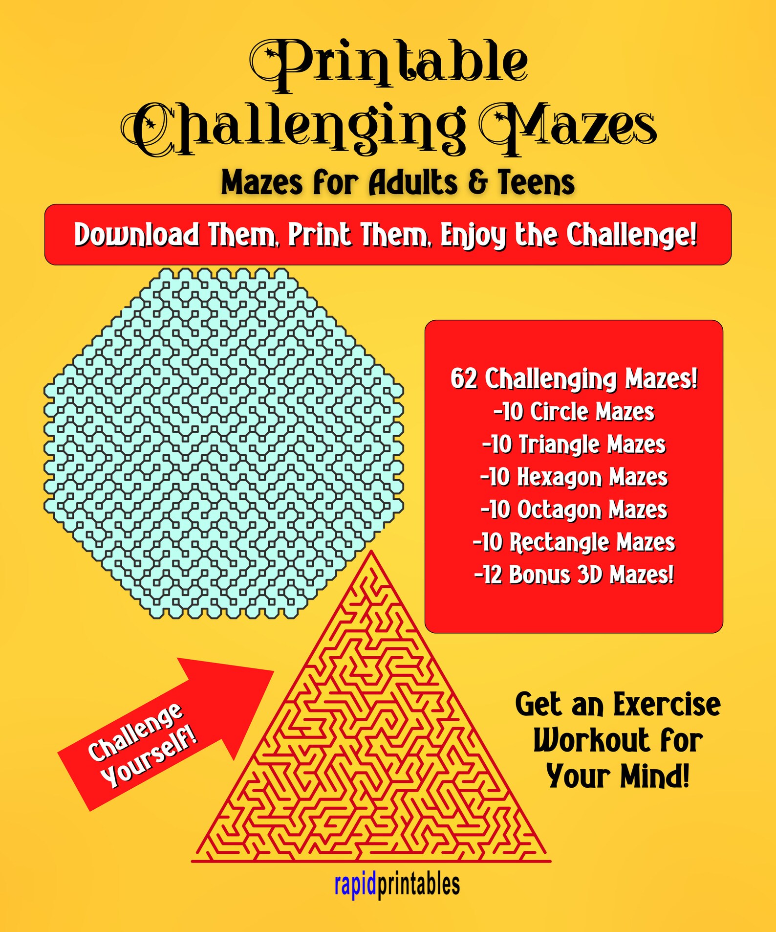 Printable Challenging Mazes Mazes for Adults and Teens Etsy