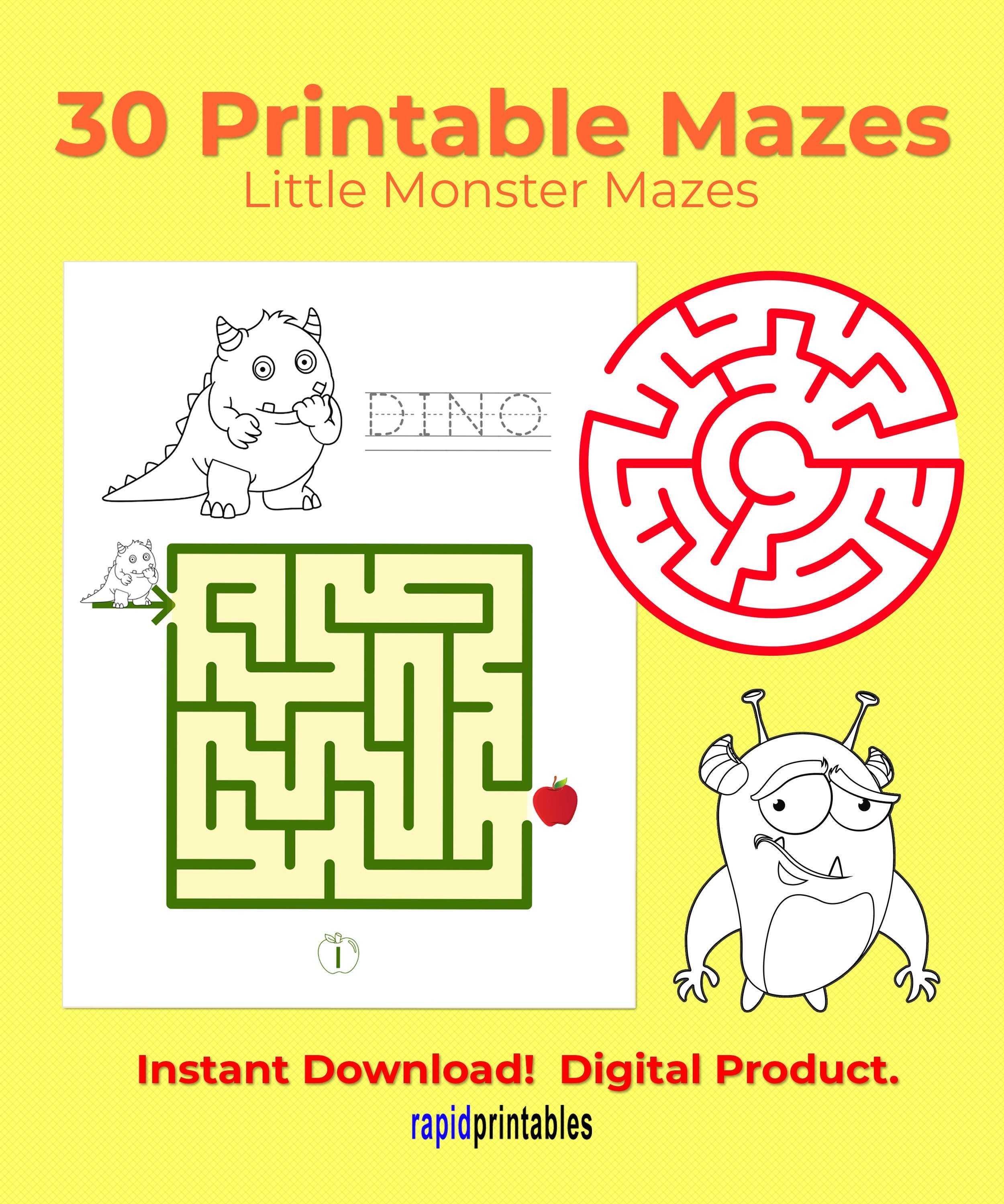 30 Printable Maze Worksheets, K-3 Activity Book, Trace Letters - Etsy