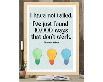 Printable Motivational Quote Poster, Thomas Edison Inspirational Quote, Wall Decor