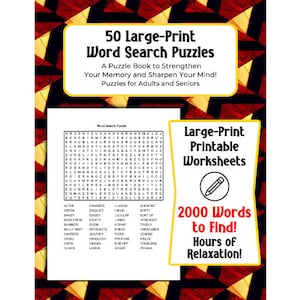 50 Large-Print Word Search Puzzles A Puzzle Book to Strengthen Your Memory and Sharpen Your Mind. Puzzles for Adults and Seniors