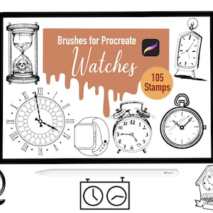 105 Watches Stamp Brushes for Procreate, Procreate Brushes, Nature, Landscape, Procreate Stamps, Lettering, Greeting Cards, Tattoo