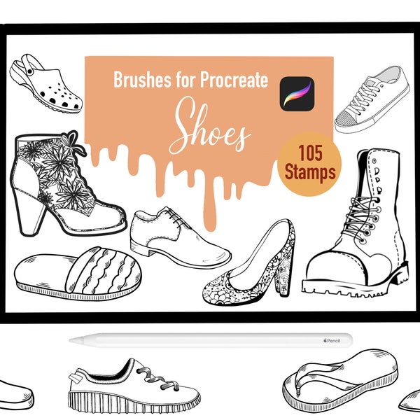 105 Shoe Stamp Brushes for Procreate, Procreate Brushes, Nature, Landscape, Procreate Stamps, Lettering, Greeting Cards, Tattoo