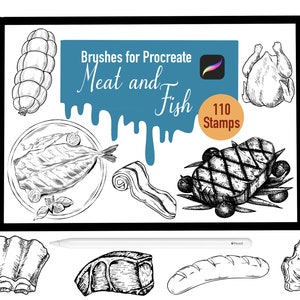 110 pinceaux de tampon de viande et de poisson pour procréer, pinceaux procréer, nature, paysage, timbres procréer, lettrage, cartes de vœux, tatouage