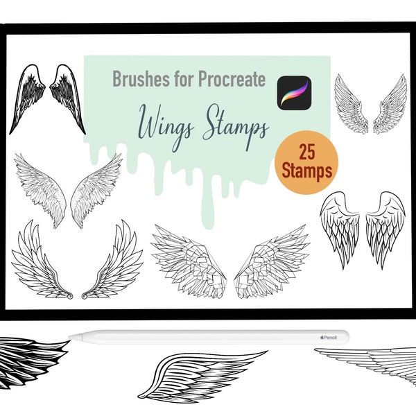 25 Wing Stamps Brushes for Procreate, Procreate Brushes, Nature, Landscape, Procreate Stamps, Lettering, Greeting Cards