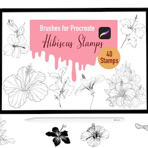40 Hibiscus Stamp Brushes for Procreate, Procreate Brushes, Nature, Landscape, Procreate Stamps, Lettering, Greeting Cards, Tattoo