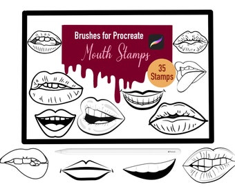 35 Mouth Stamp Brushes for Procreate, Procreate Brushes, Nature, Landscape, Procreate Stamps, Lettering, Greeting Cards, Tattoo