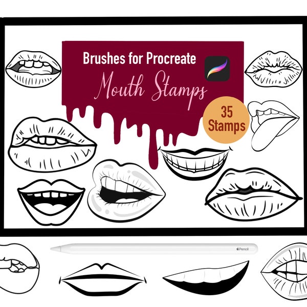 35 Mouth Stamp Brushes for Procreate, Procreate Brushes, Nature, Landscape, Procreate Stamps, Lettering, Greeting Cards, Tattoo