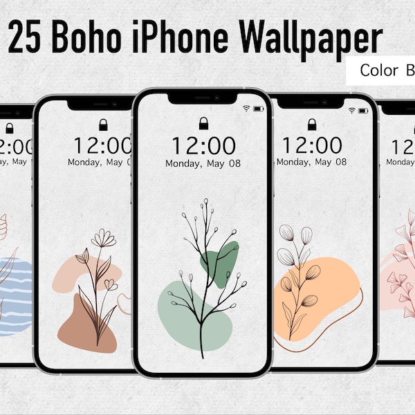 5 Boho Color Bundle iPhone Wallpaper | Paper Look | Flower Wallpaper | boho, retro, vintage | Digital Download
