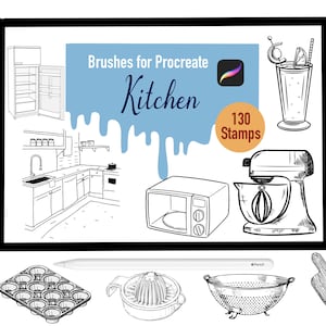 130 Kitchen Stamp Brushes for Procreate, Procreate Brushes, Nature, Landscape, Procreate Stamps, Lettering, Greeting Cards, Tattoo