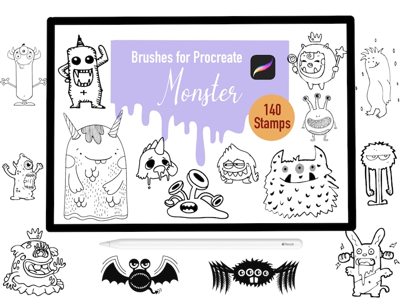 140 Monster Stamp Brushes for Procreate Procreate Brushes - Etsy