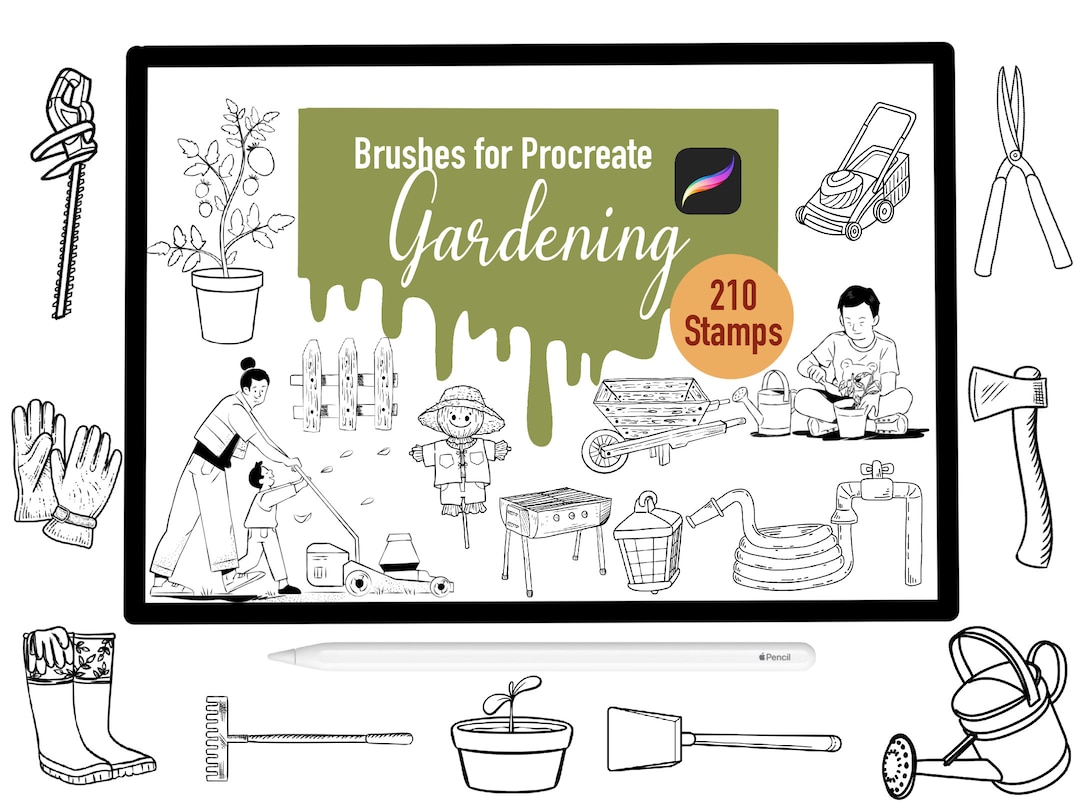 210 Gardening Stamp Brushes for Procreate, Procreate Brushes, Nature ...
