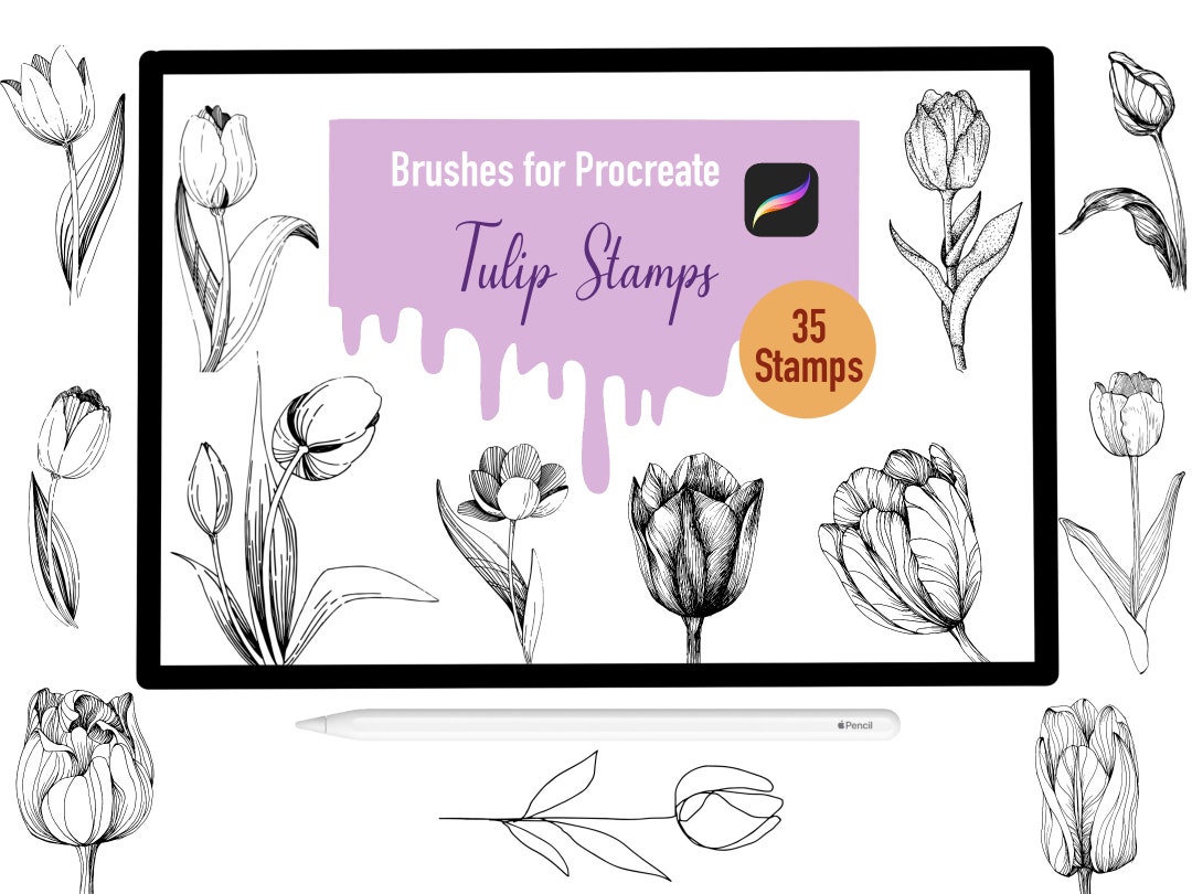 35 Tulip Stamp Brushes for Procreate, Procreate Brushes, Nature ...