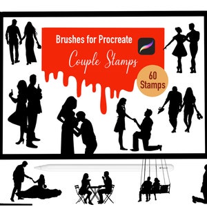60 pinceles de sello de silueta de pareja para procrear, procrear pinceles, persona, naturaleza, paisaje, sellos procreados, letras, tarjetas de felicitación
